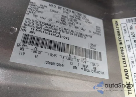 2008 Ford Expedition Xlt z USA, uszkodzony, nr VIN 1FMFU15528LA86023